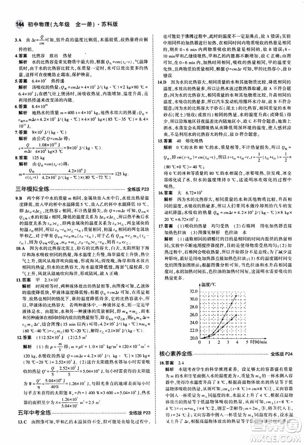 2021版初中同步5年中考3年模擬全練版全解版初中物理九年級(jí)全一冊(cè)蘇科版參考答案