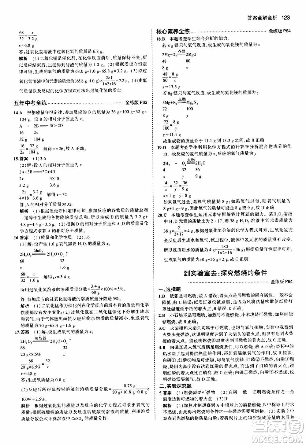 2021版初中同步5年中考3年模擬全練版初中化學(xué)九年級(jí)上冊魯教版參考答案