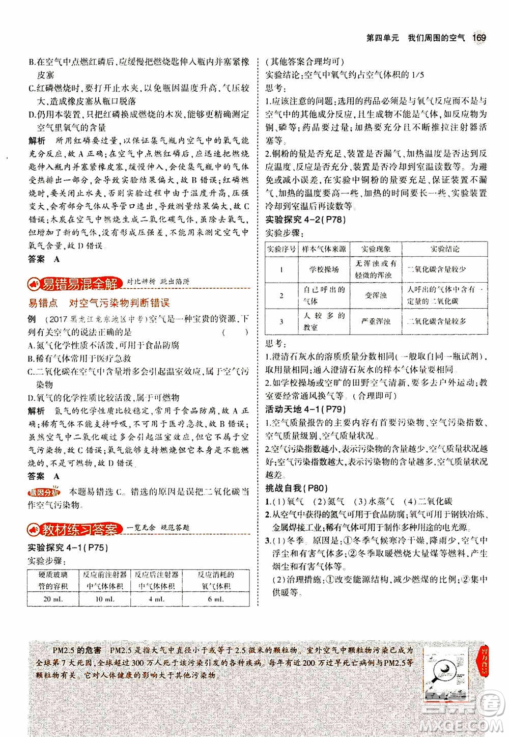 2021版初中同步5年中考3年模擬全解版初中化學(xué)九年級上冊魯教版參考答案