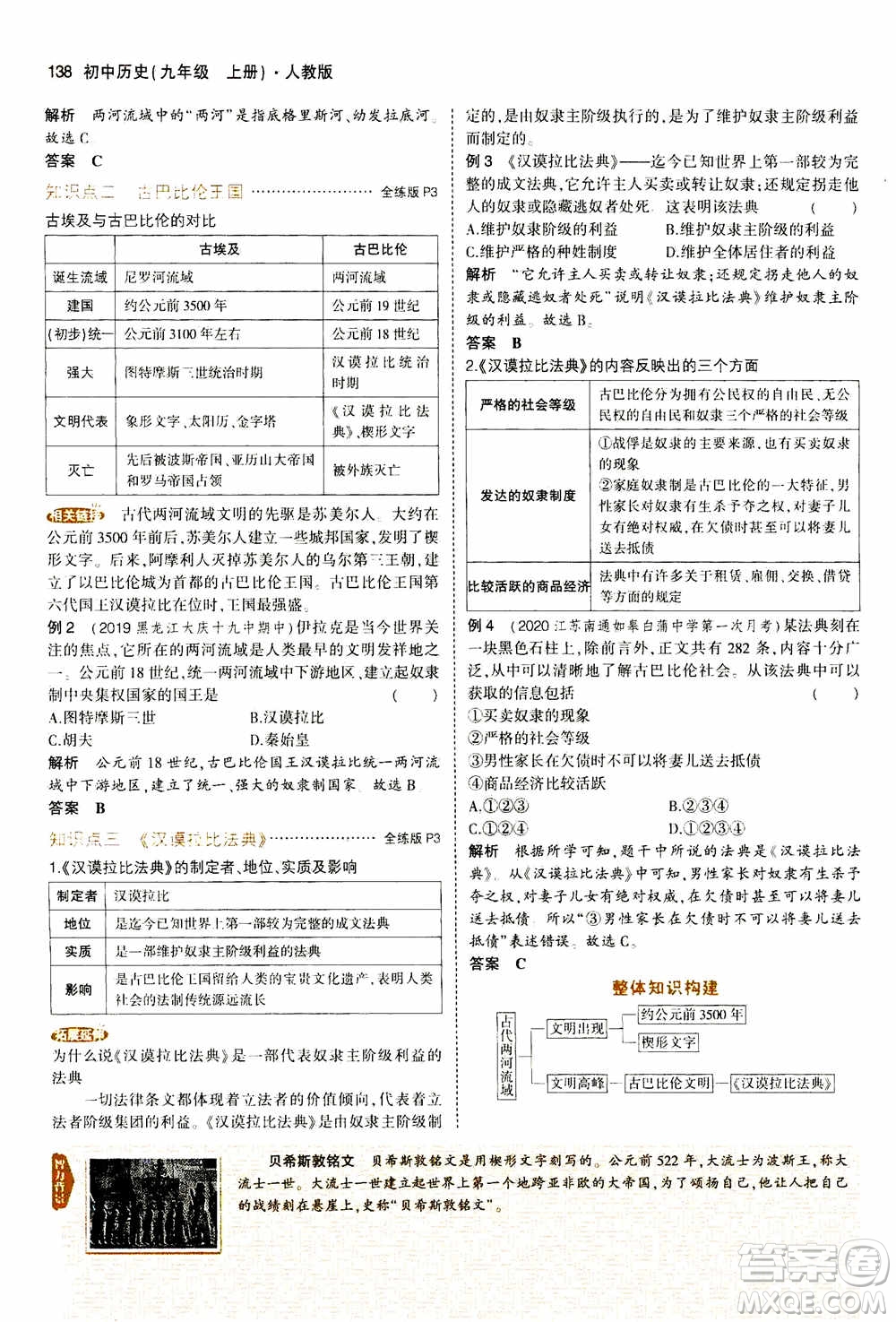 2021版初中同步5年中考3年模擬全解版初中歷史九年級上冊人教版參考答案