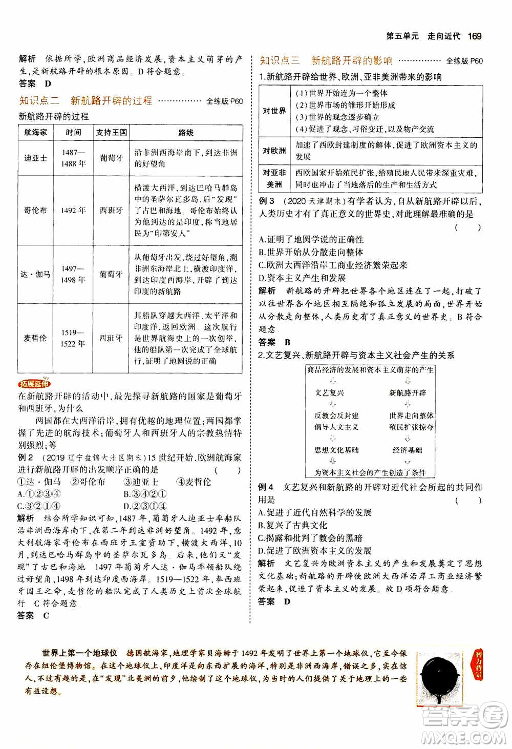 2021版初中同步5年中考3年模擬全解版初中歷史九年級上冊人教版參考答案