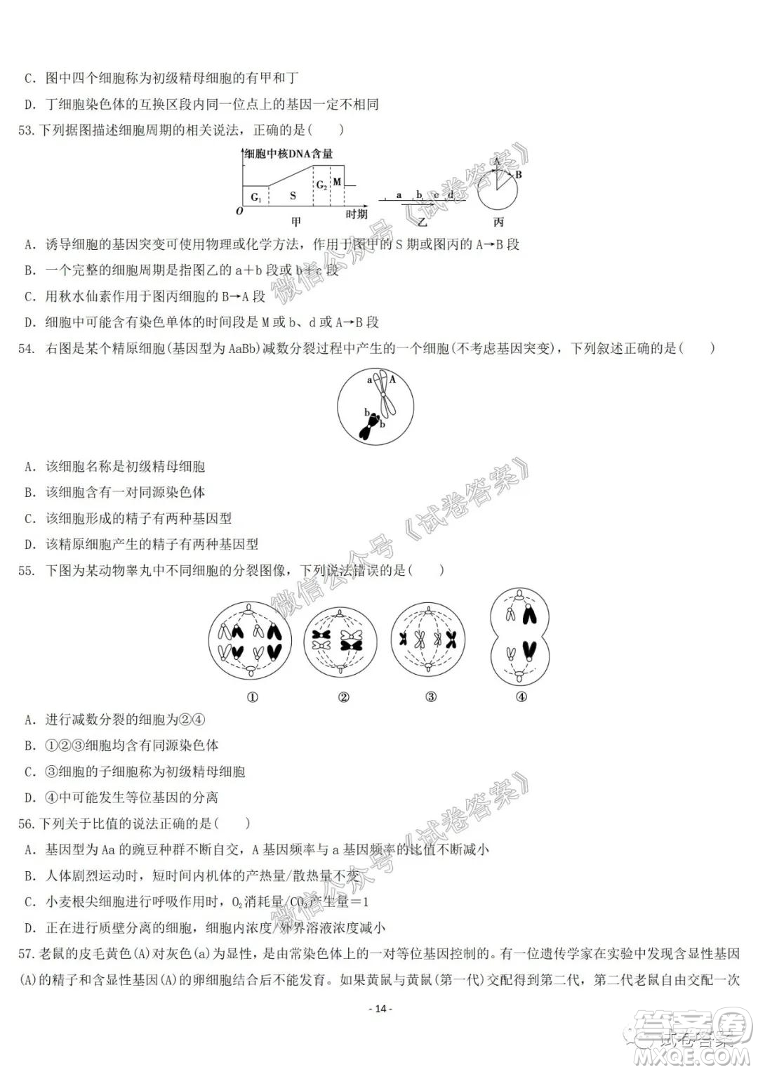 哈爾濱市第六中學2021屆開學階段性總結(jié)高三生物試題及答案