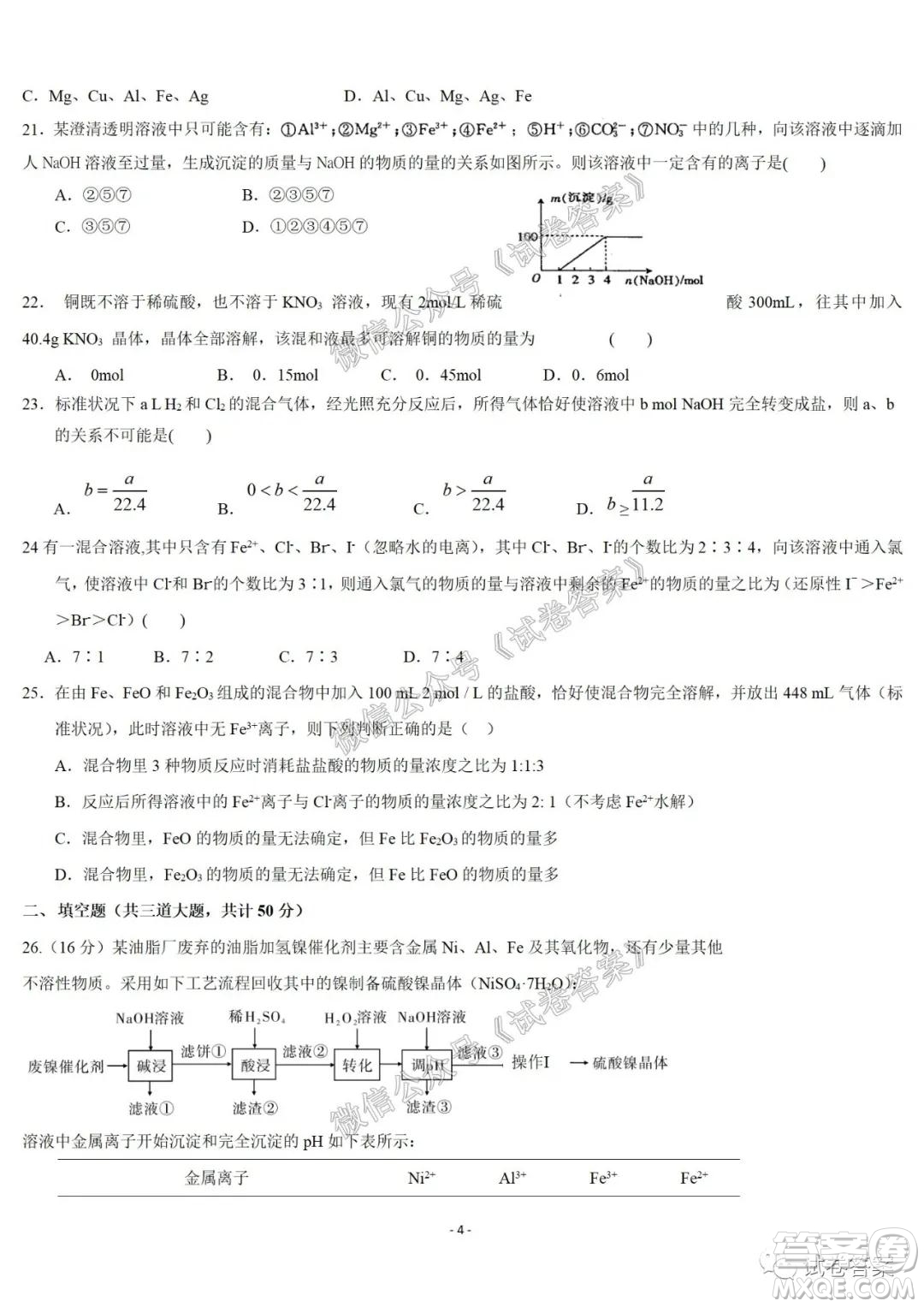 哈爾濱市第六中學2021屆開學階段性總結(jié)高三化學試題及答案