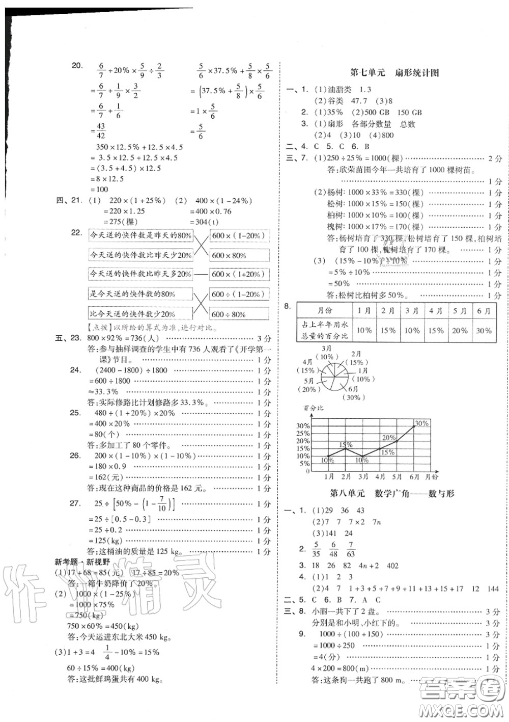 天津人民出版社2020秋全品小復(fù)習(xí)六年級(jí)數(shù)學(xué)上冊(cè)人教版答案