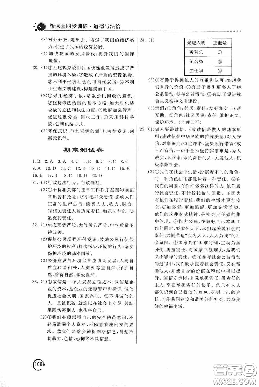 北京教育出版社2020新課堂同步訓(xùn)練八年級(jí)道德與法治上冊(cè)人教版答案