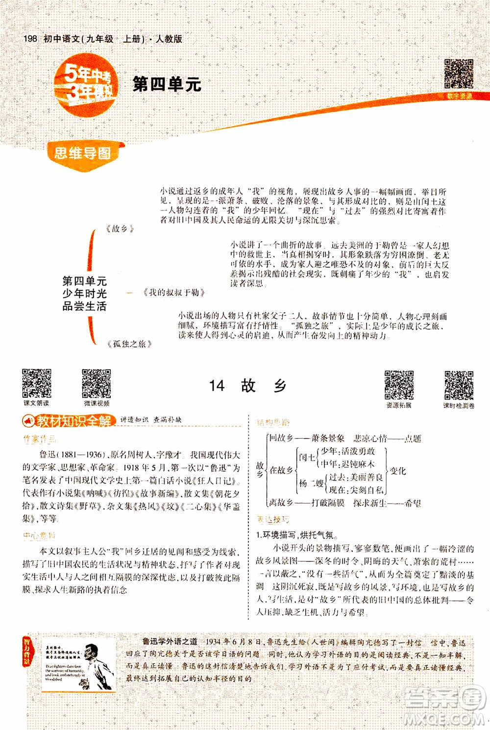 2021版初中同步5年中考3年模擬全解版初中語文九年級上冊人教版參考答案