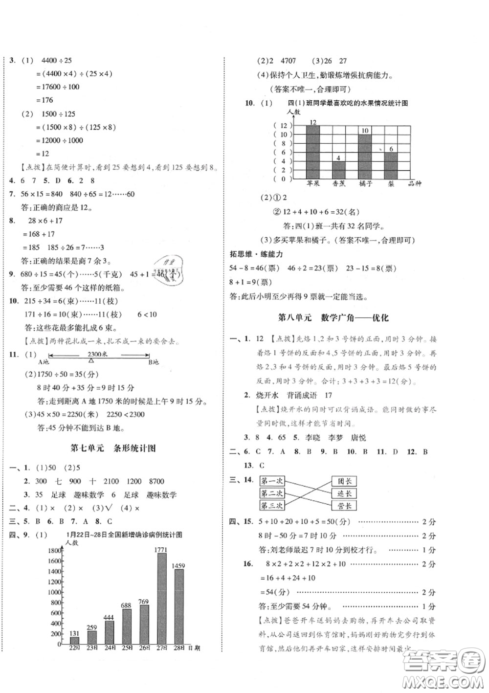 天津人民出版社2020秋全品小復(fù)習(xí)四年級(jí)數(shù)學(xué)上冊(cè)人教版答案