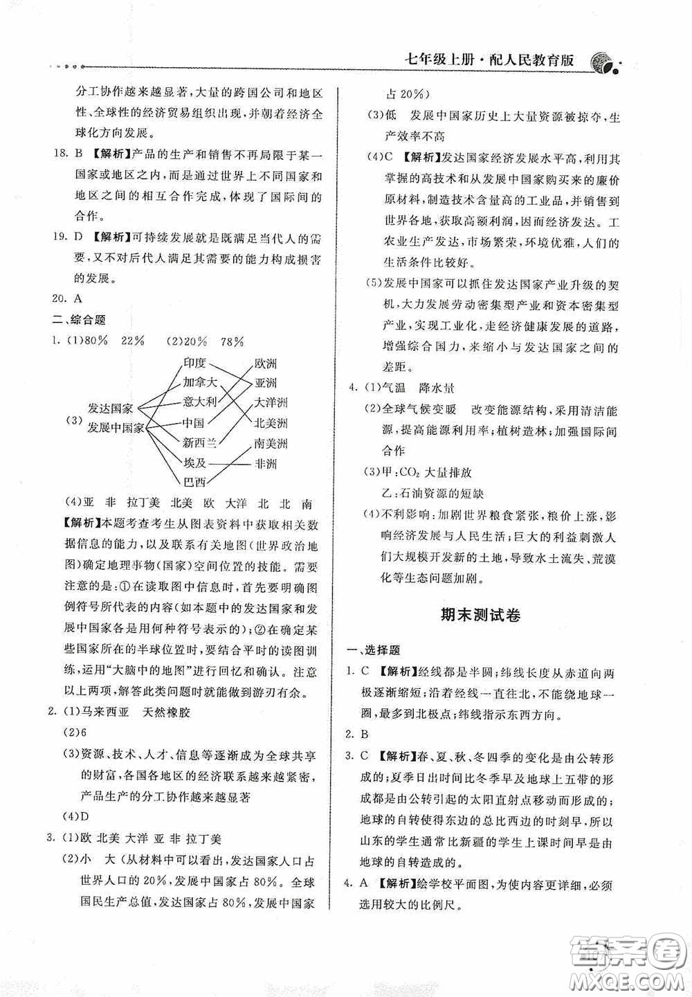 北京教育出版社2020新課堂同步訓(xùn)練七年級地理上冊人教版答案