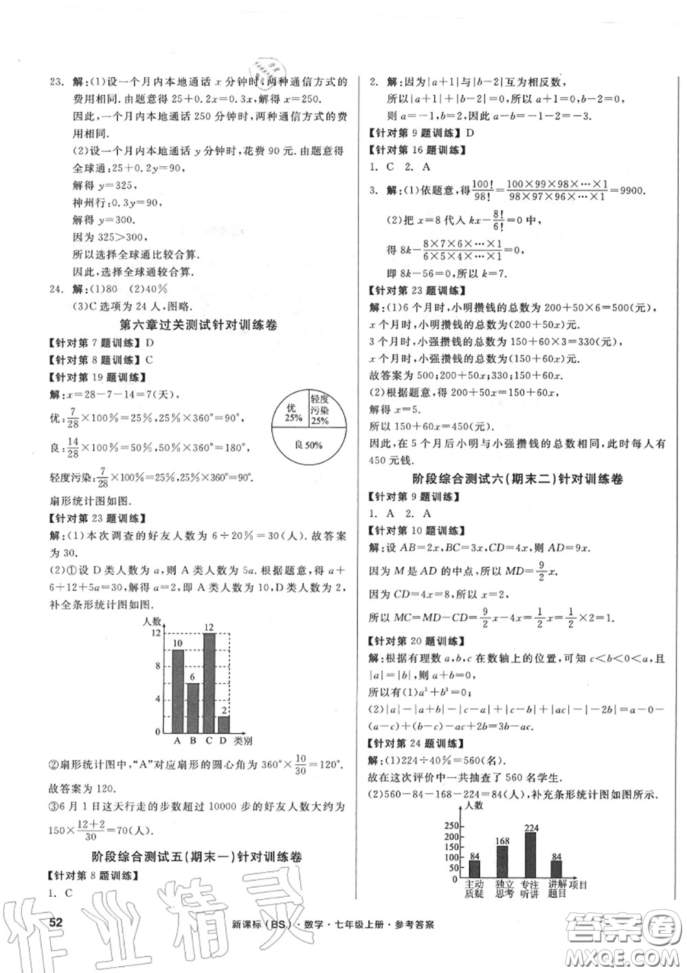 陽光出版社2020秋全品小復(fù)習(xí)七年級(jí)數(shù)學(xué)上冊(cè)北師版答案