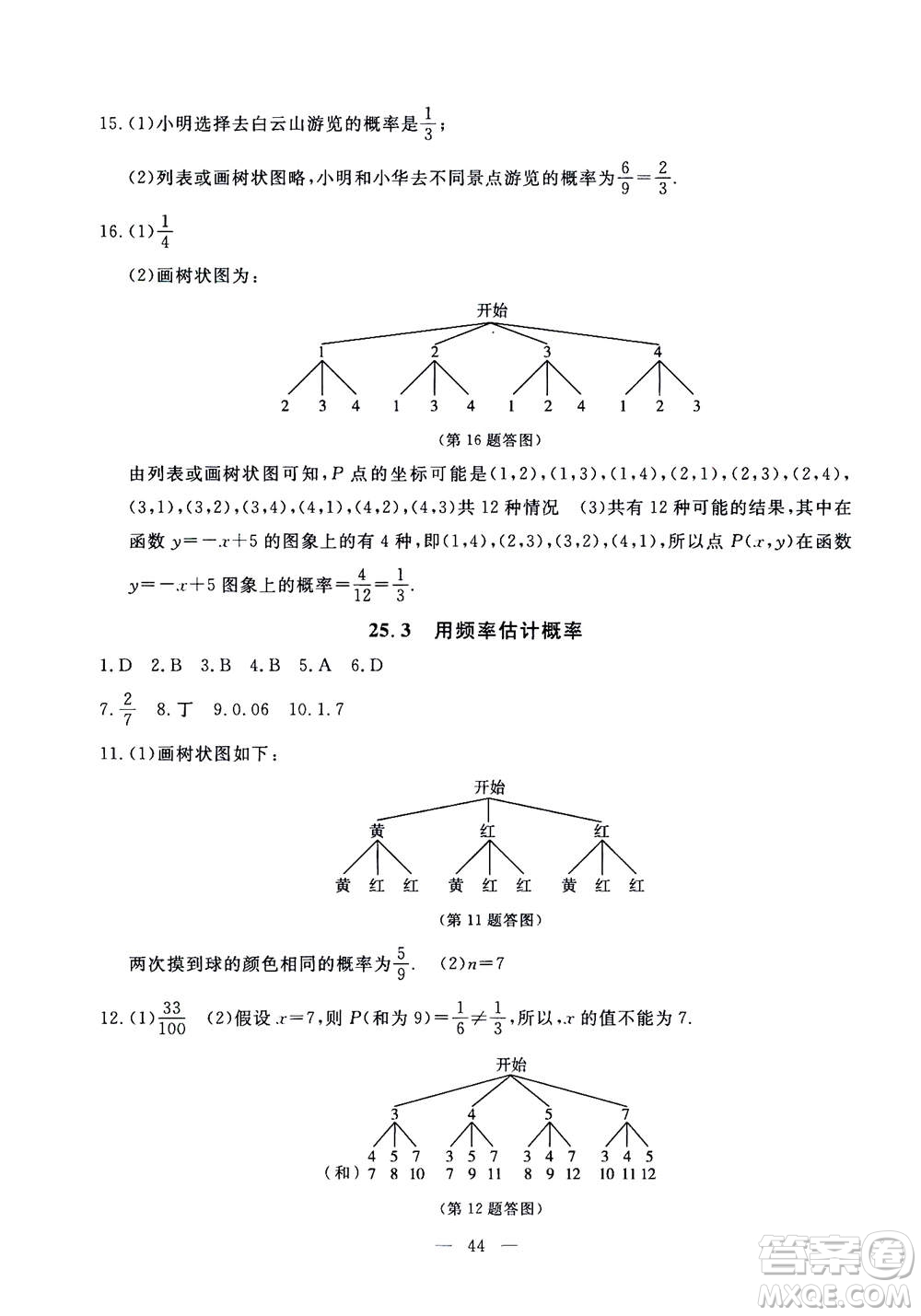 吉林教育出版社2020年一對一同步精練測評數(shù)學九年級上冊RJ人教版參考答案