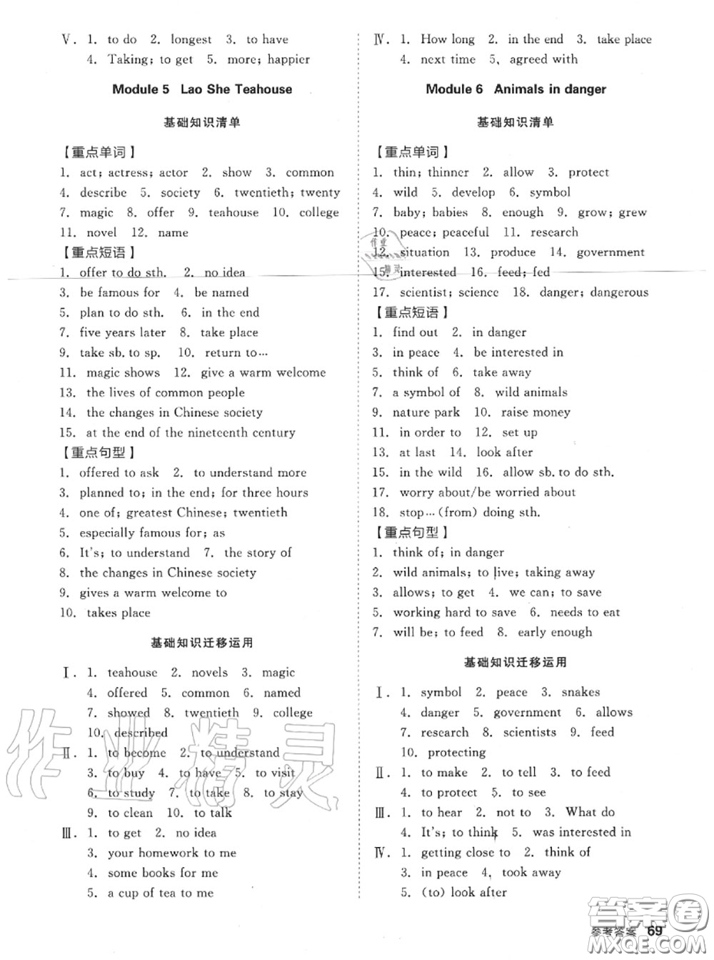 陽光出版社2020秋全品小復習八年級英語上冊外研版答案