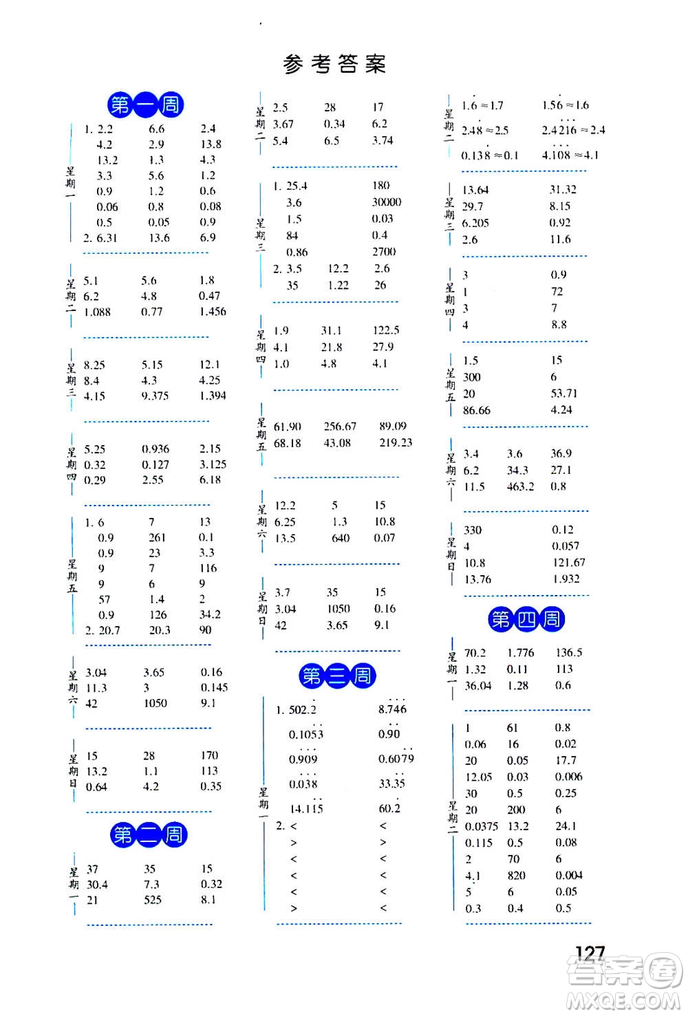 2020年經(jīng)綸學(xué)典口算達(dá)人五年級(jí)數(shù)學(xué)上冊(cè)BS北師版答案