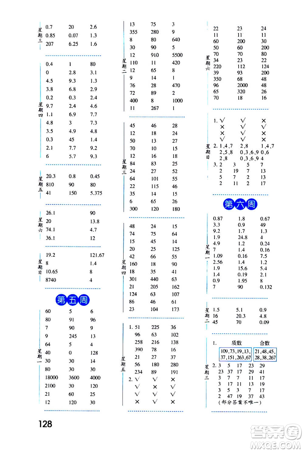 2020年經(jīng)綸學(xué)典口算達(dá)人五年級(jí)數(shù)學(xué)上冊(cè)BS北師版答案