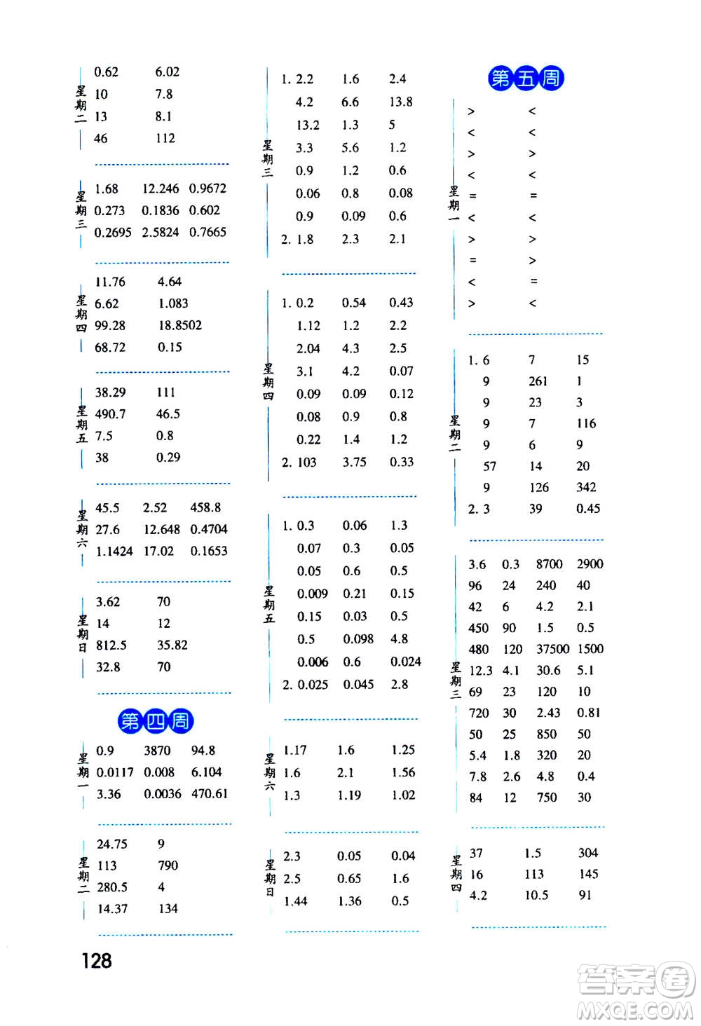 2020年經(jīng)綸學(xué)典口算達(dá)人五年級(jí)數(shù)學(xué)上冊(cè)RJ人教版答案