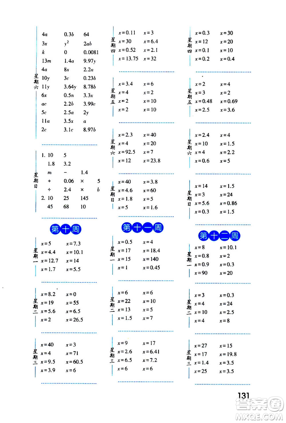 2020年經(jīng)綸學(xué)典口算達(dá)人五年級(jí)數(shù)學(xué)上冊(cè)RJ人教版答案