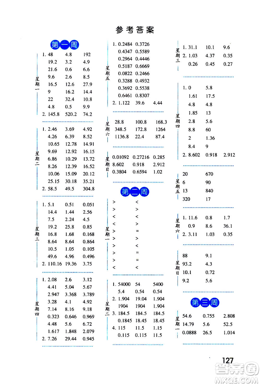 2020年經(jīng)綸學(xué)典口算達(dá)人五年級(jí)數(shù)學(xué)上冊(cè)RJ人教版答案