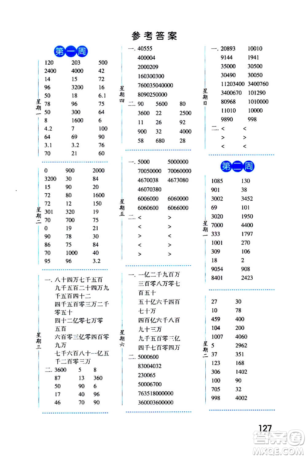 2020年經(jīng)綸學(xué)典口算達(dá)人四年級(jí)數(shù)學(xué)上冊(cè)BS北師版答案