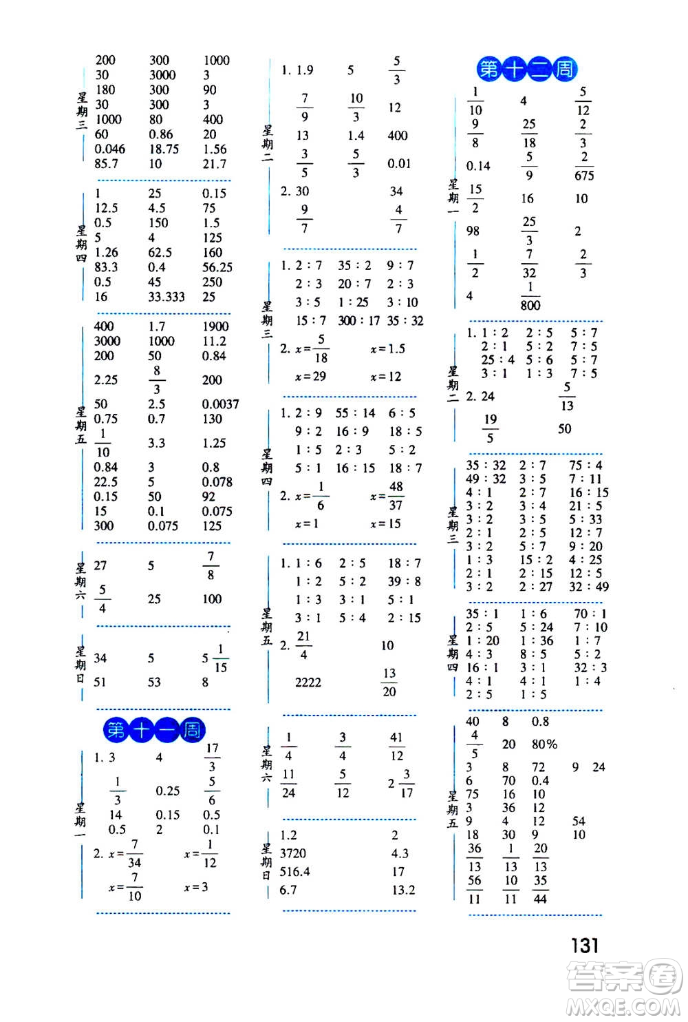 2020年經(jīng)綸學(xué)典口算達(dá)人六年級(jí)數(shù)學(xué)上冊(cè)BS北師版答案