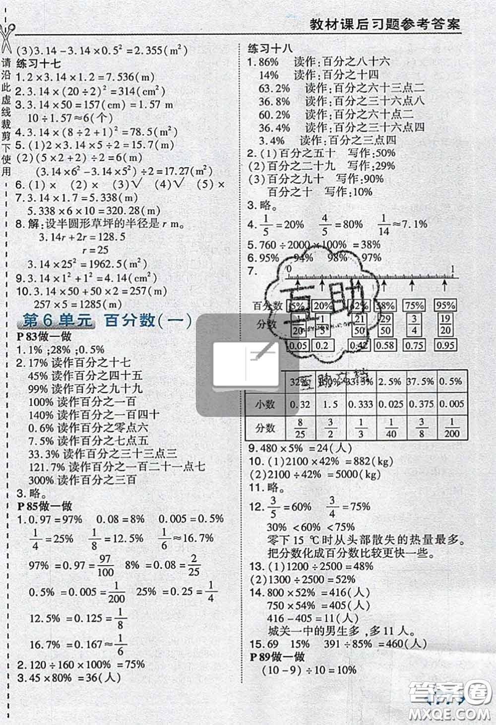 人民教育出版社2019年教材課本六年級數(shù)學(xué)上冊人教版參考答案