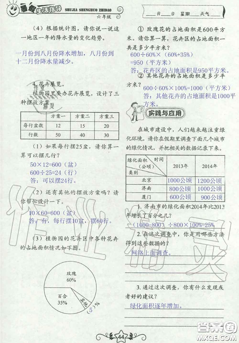 山東教育出版社2020暑假生活指導(dǎo)六年級(jí)通用版答案