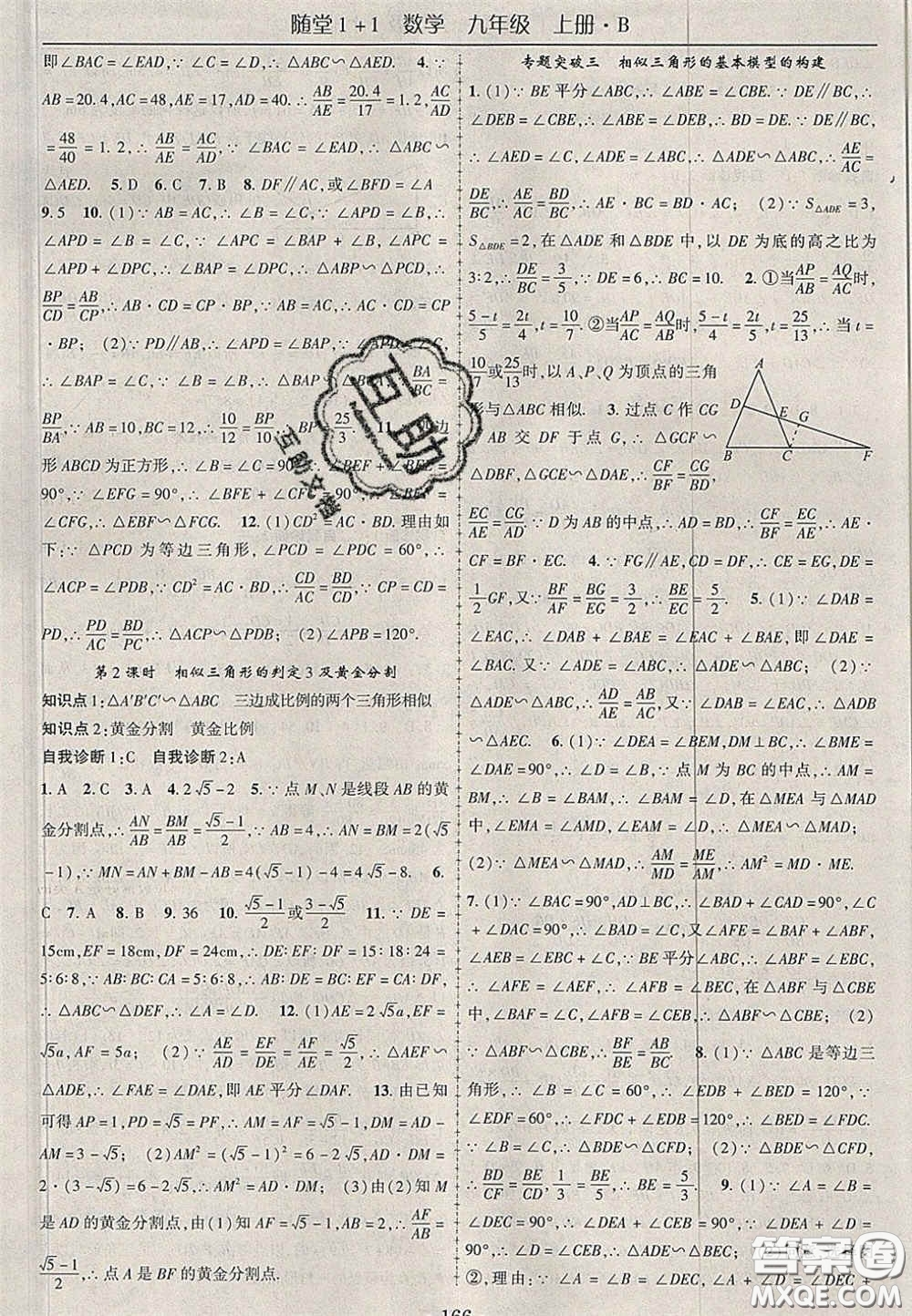 2020年隨堂1加1導練九年級數(shù)學上冊北師大版答案