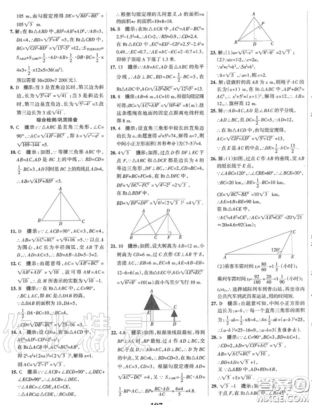 2020年秋全優(yōu)課堂考點(diǎn)集訓(xùn)與滿分備考八年級數(shù)學(xué)上冊冀教版答案