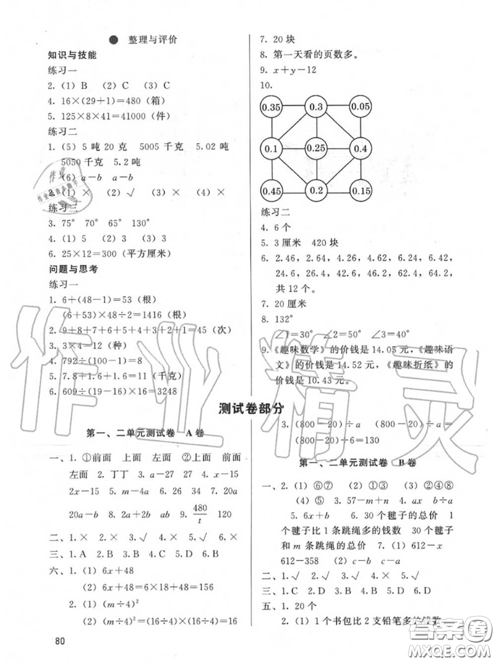 河北教育出版社2020年基本功訓(xùn)練四年級(jí)數(shù)學(xué)下冊(cè)冀教版答案