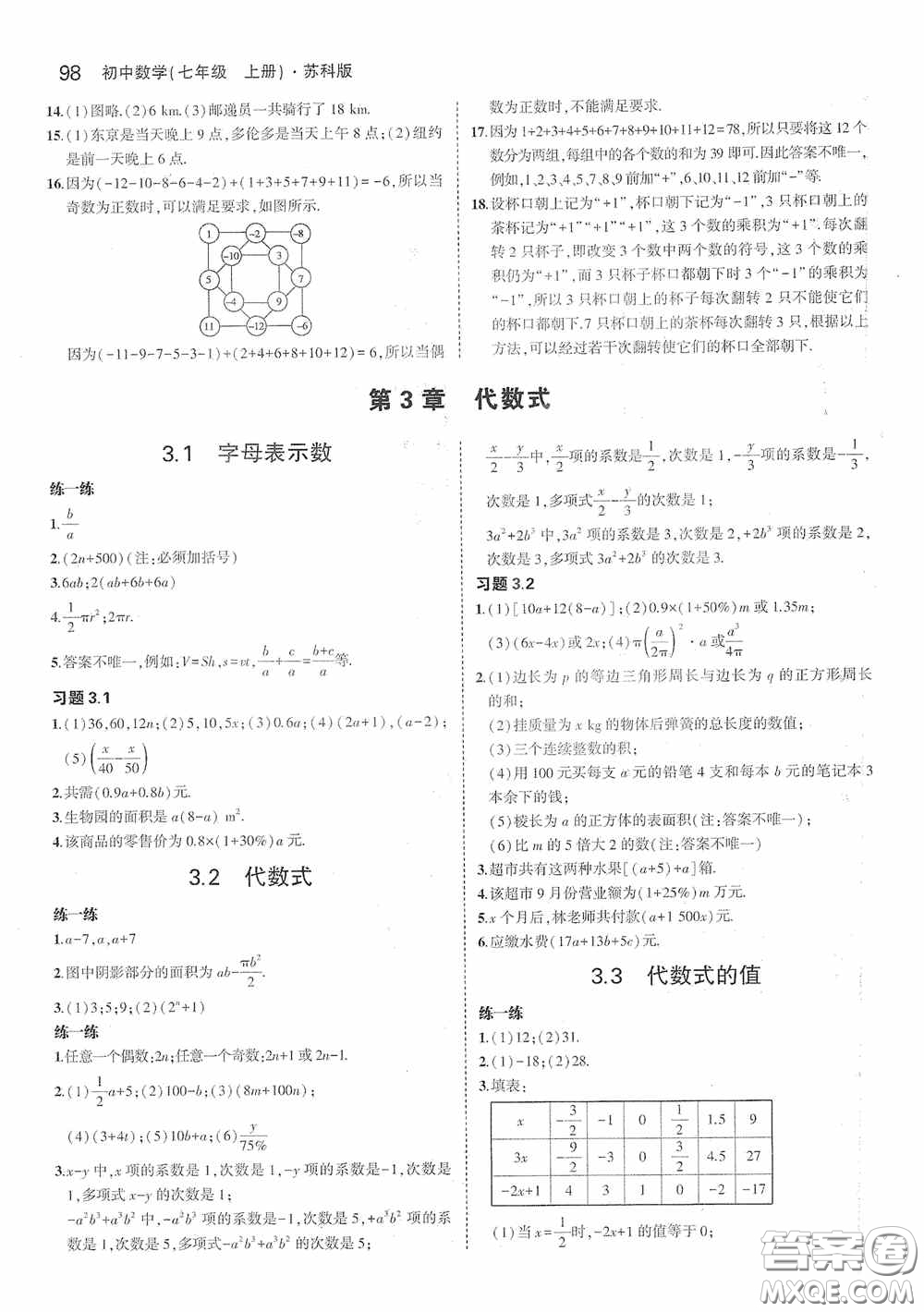 江蘇鳳凰科學(xué)技術(shù)出版社2020義務(wù)教育教科書(shū)七年級(jí)數(shù)學(xué)上冊(cè)課本習(xí)題答案蘇科版