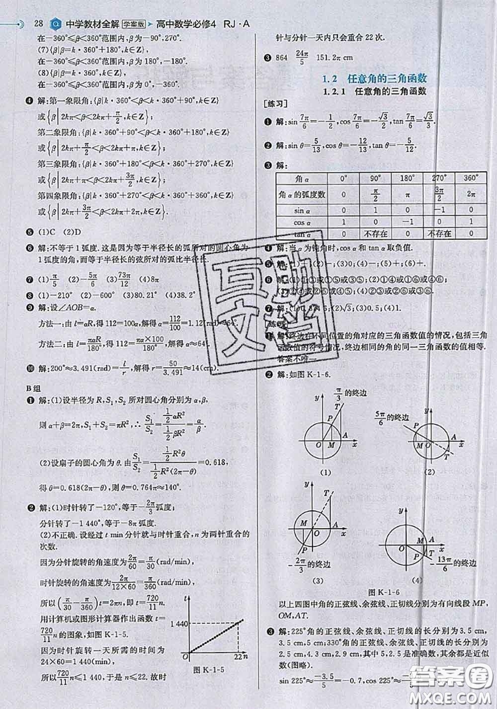 2020年課本人教A版高中數(shù)學(xué)必修4參考答案