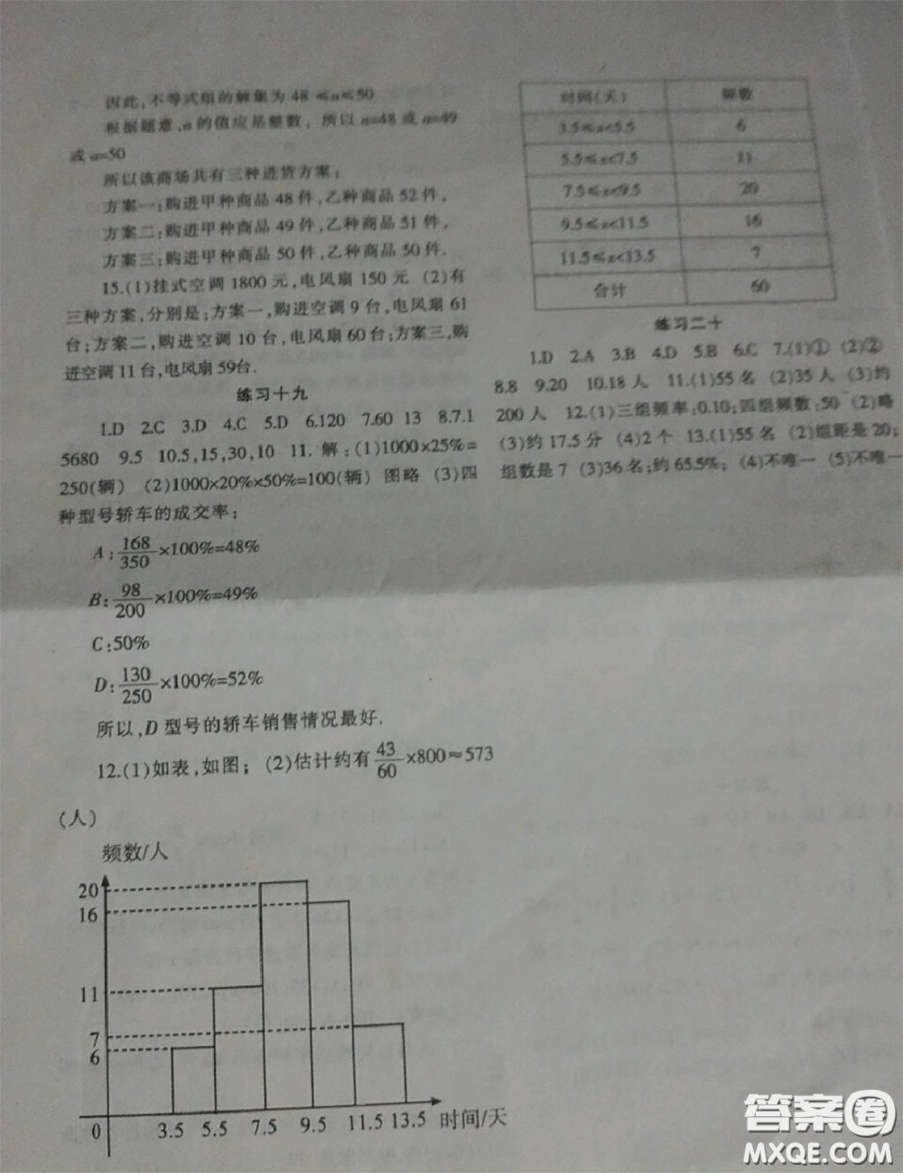 蘭州大學(xué)出版社2020年暑假作業(yè)七年級數(shù)學(xué)人教版參考答案