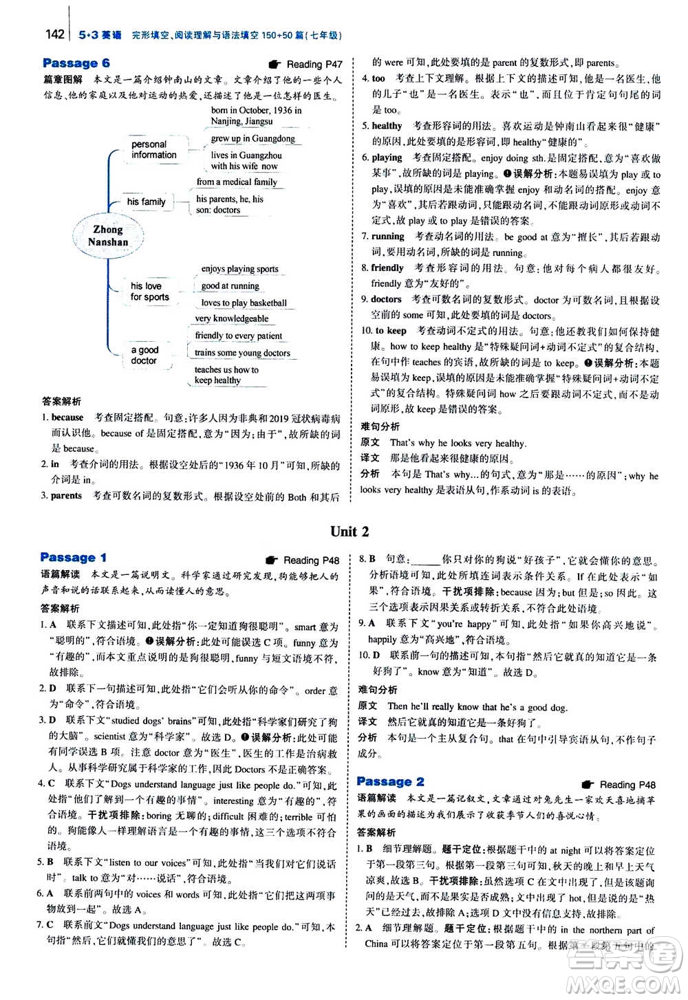 曲一線2021版53英語完形填空閱讀理解與語法填空七年級答案