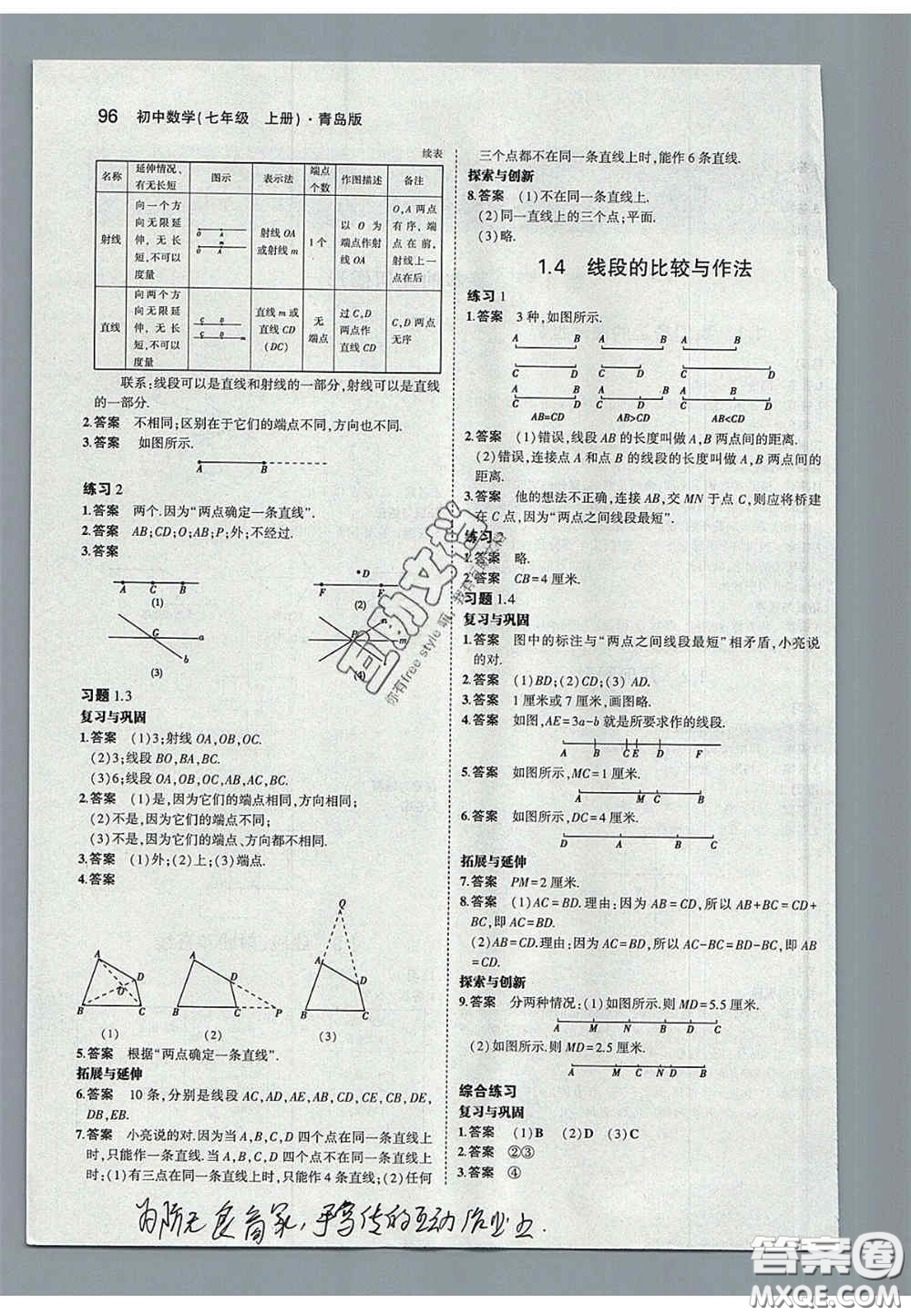 2020義務(wù)教育教科書七年級(jí)數(shù)學(xué)上冊(cè)青島版課后習(xí)題答案