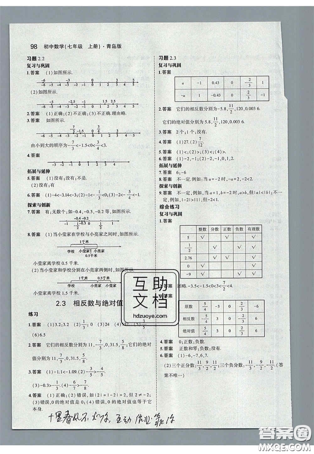 2020義務(wù)教育教科書七年級(jí)數(shù)學(xué)上冊(cè)青島版課后習(xí)題答案