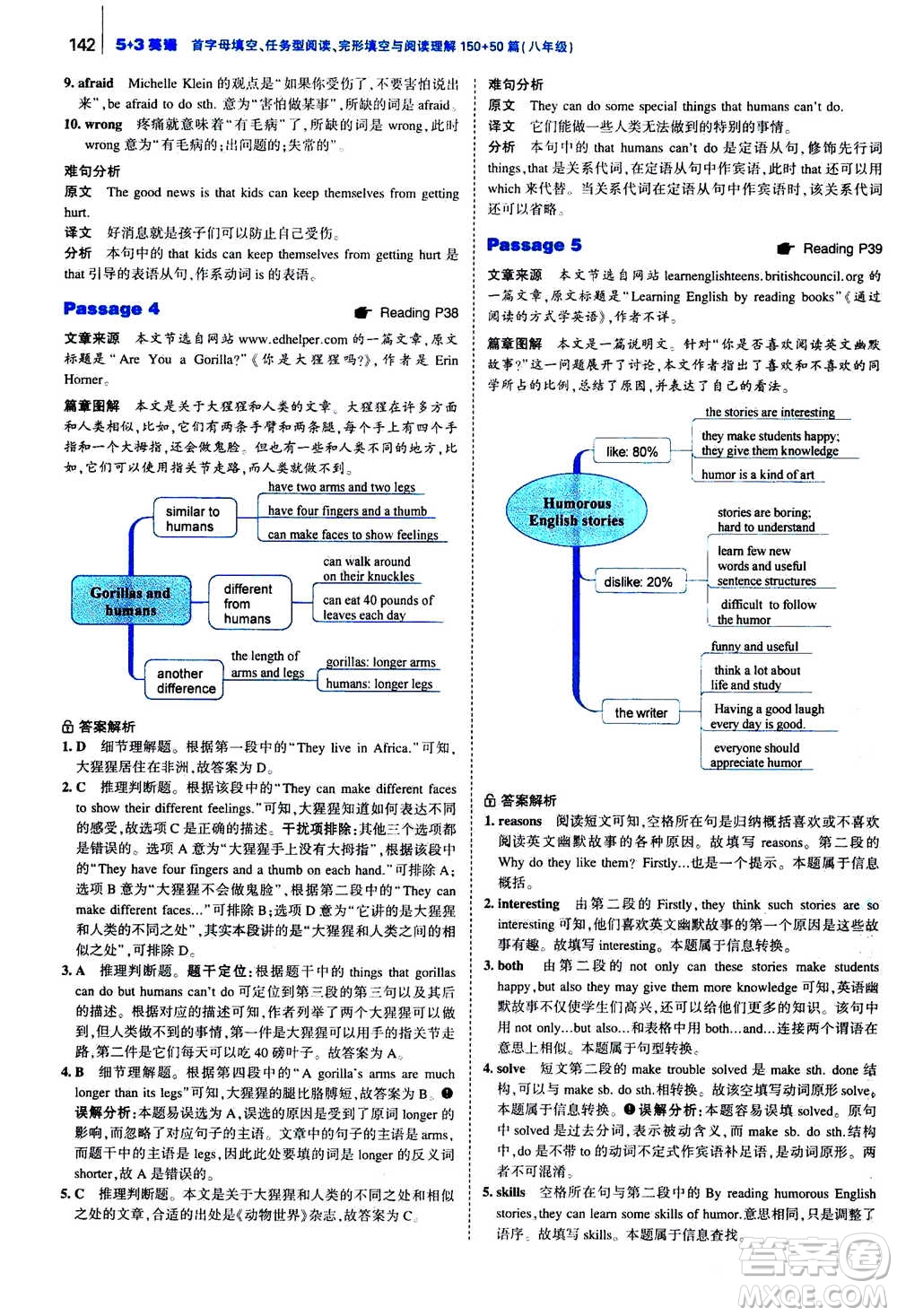 曲一線2020版53英語完形填空閱讀理解與語法填空八年級答案