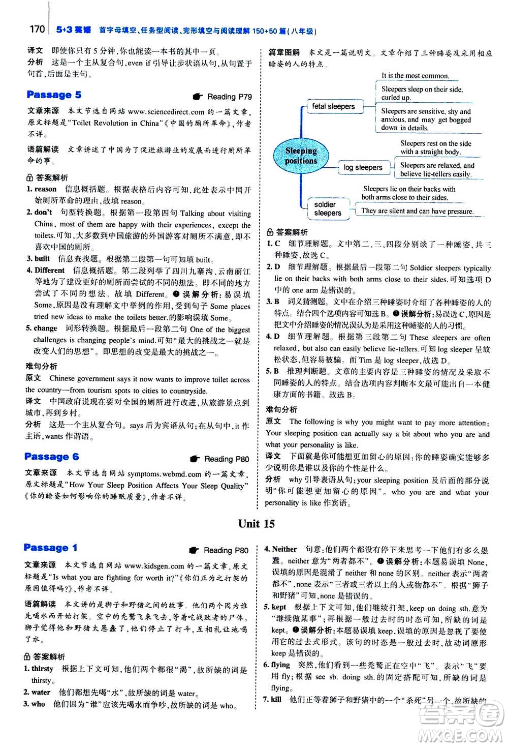 曲一線2020版53英語完形填空閱讀理解與語法填空八年級答案