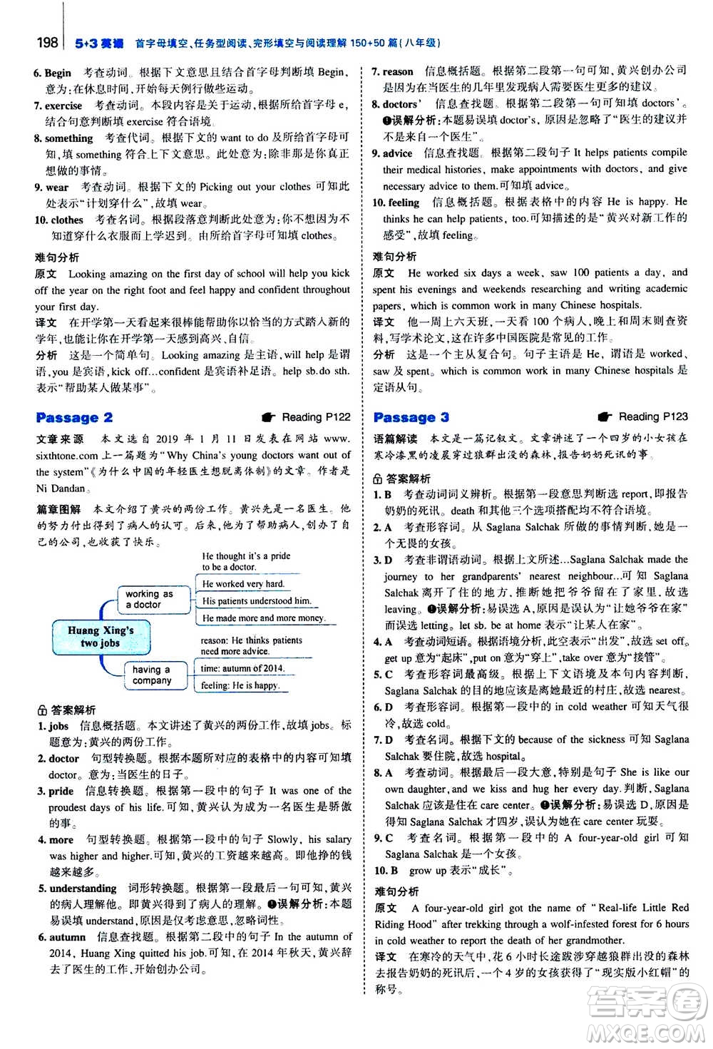 曲一線2020版53英語完形填空閱讀理解與語法填空八年級答案