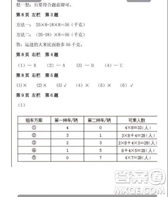 安徽少年兒童出版2020年暑假作業(yè)四年級(jí)下冊(cè)數(shù)學(xué)人教版答案