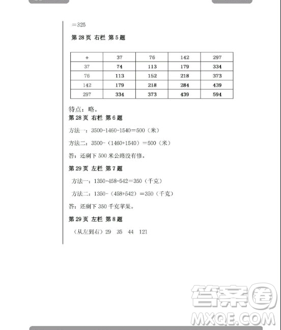 安徽少年兒童出版2020年暑假作業(yè)四年級(jí)下冊(cè)數(shù)學(xué)人教版答案