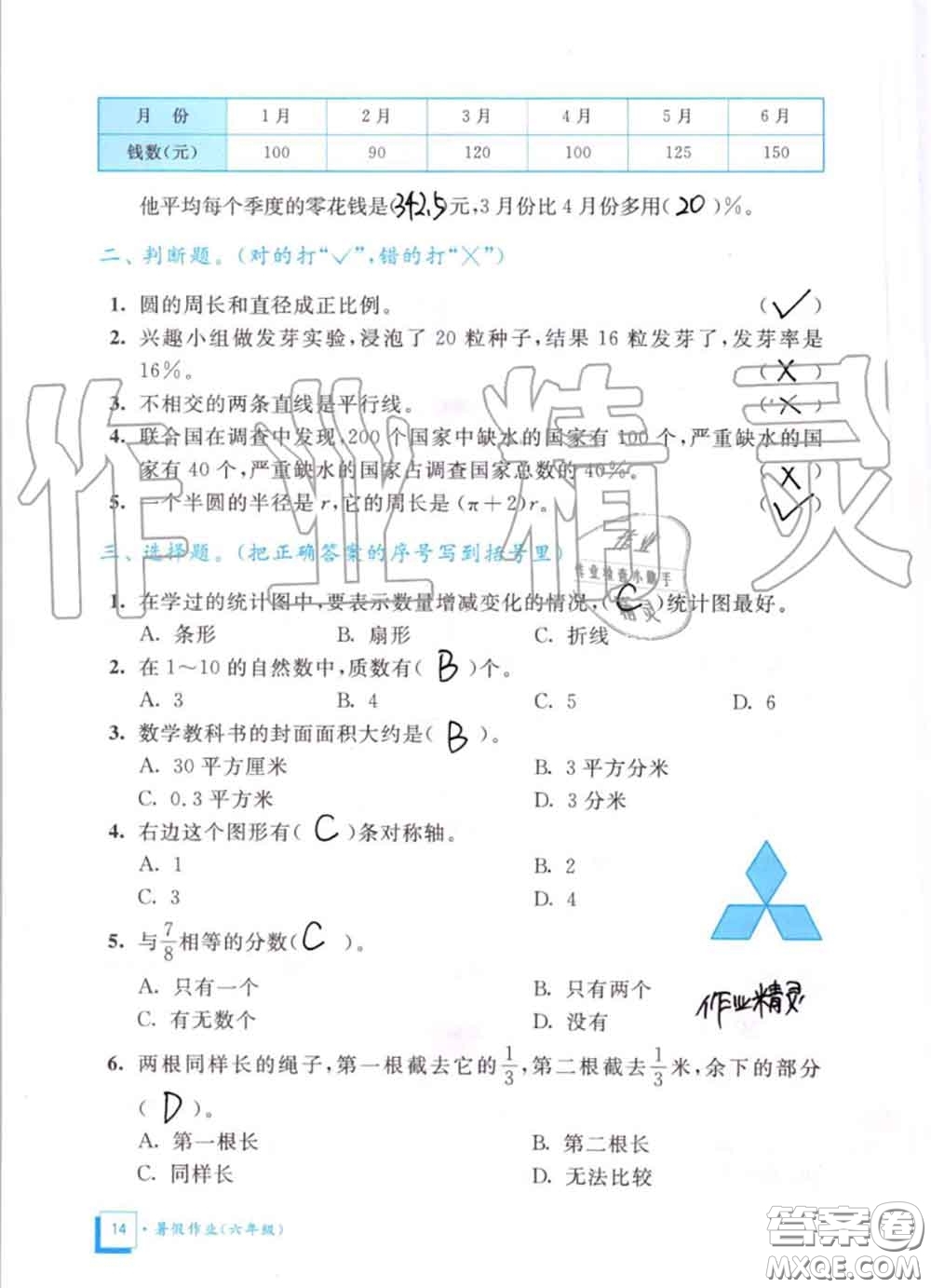 教育科學(xué)出版社2020暑假作業(yè)六年級合訂本通用版參考答案