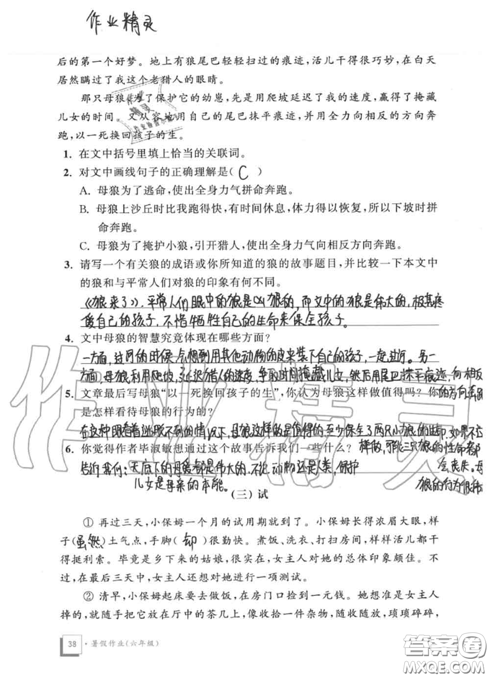 教育科學(xué)出版社2020暑假作業(yè)六年級合訂本通用版參考答案