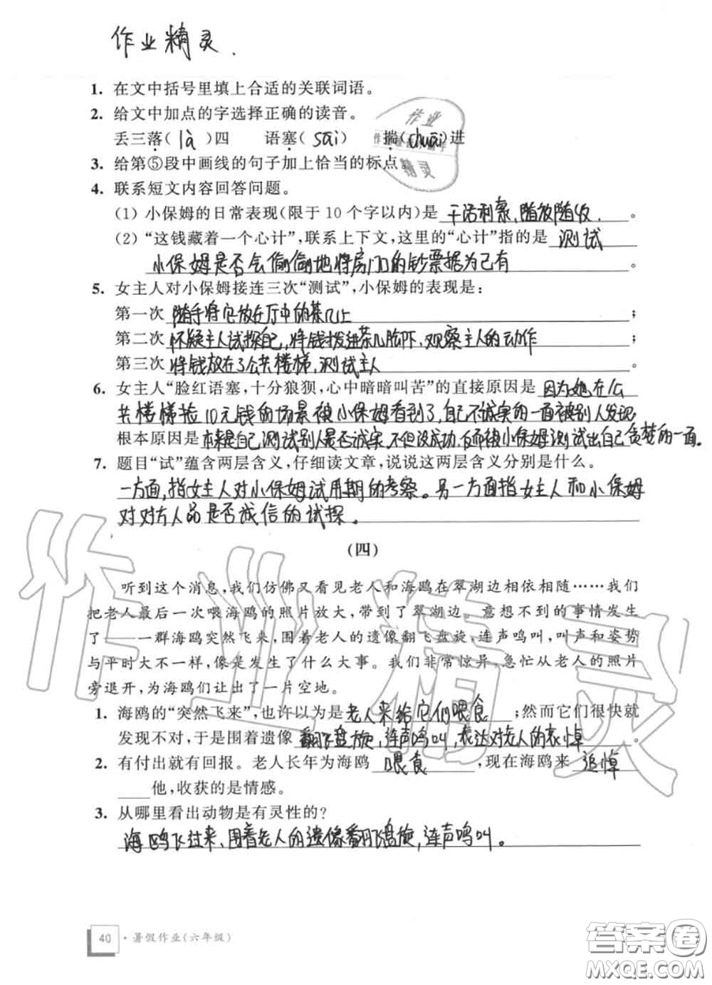 教育科學(xué)出版社2020暑假作業(yè)六年級合訂本通用版參考答案