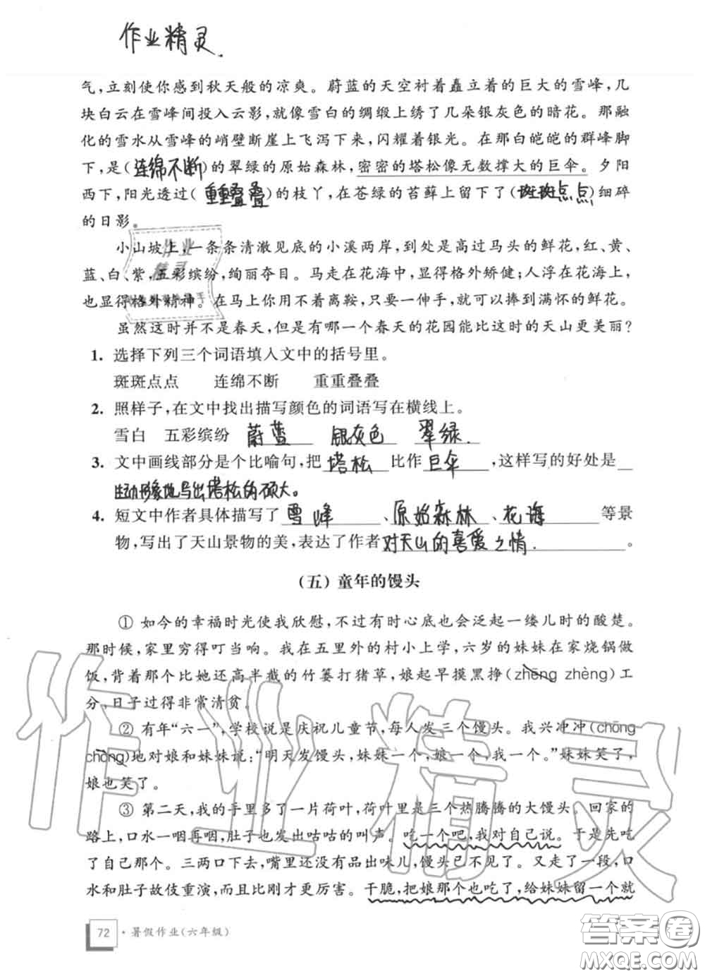 教育科學(xué)出版社2020暑假作業(yè)六年級合訂本通用版參考答案