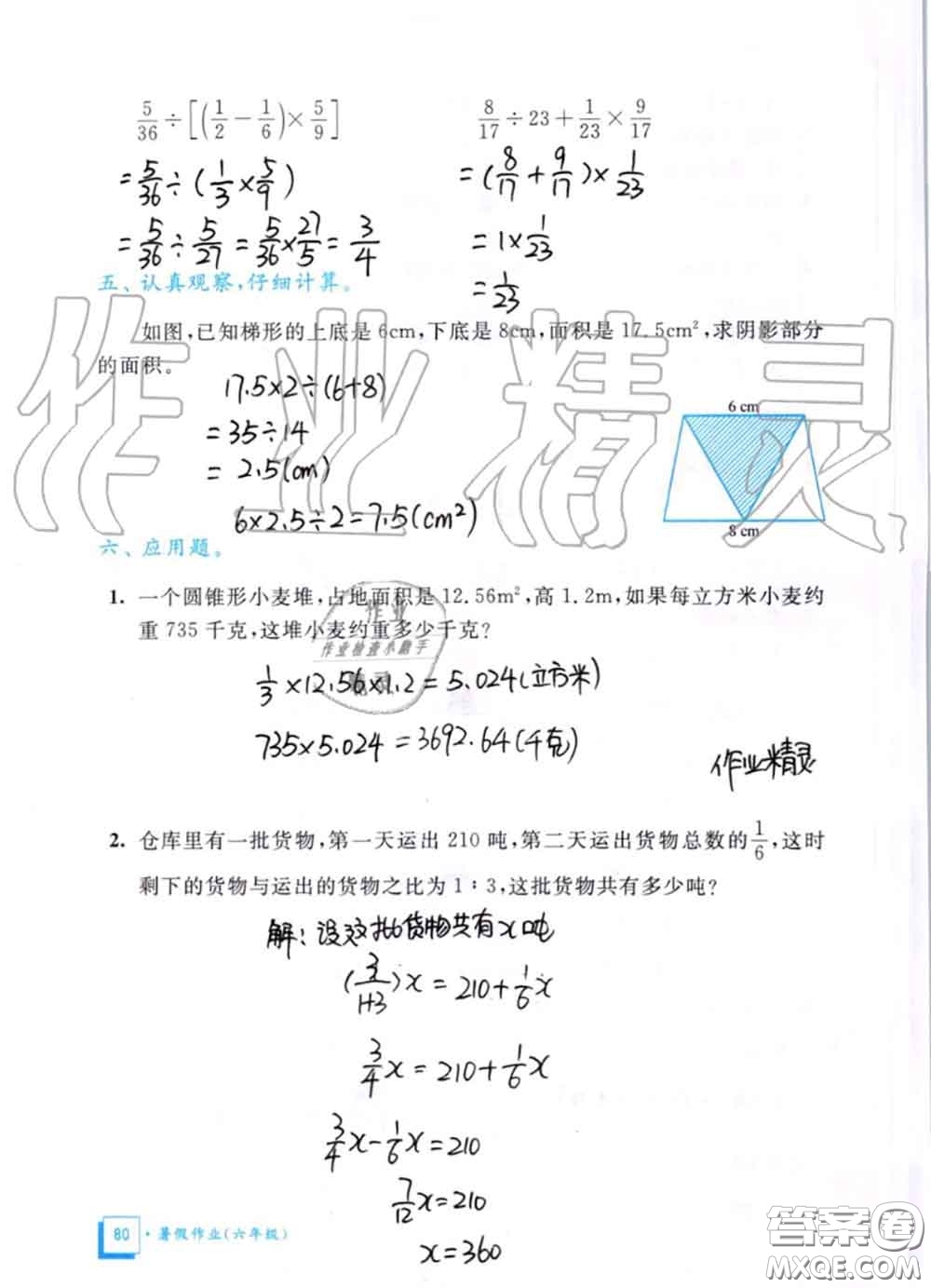 教育科學(xué)出版社2020暑假作業(yè)六年級合訂本通用版參考答案