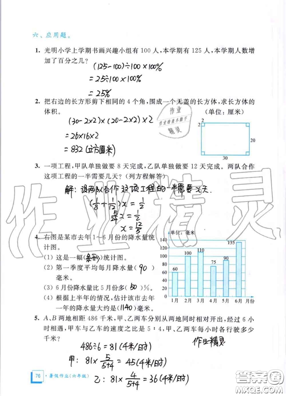 教育科學(xué)出版社2020暑假作業(yè)六年級合訂本通用版參考答案