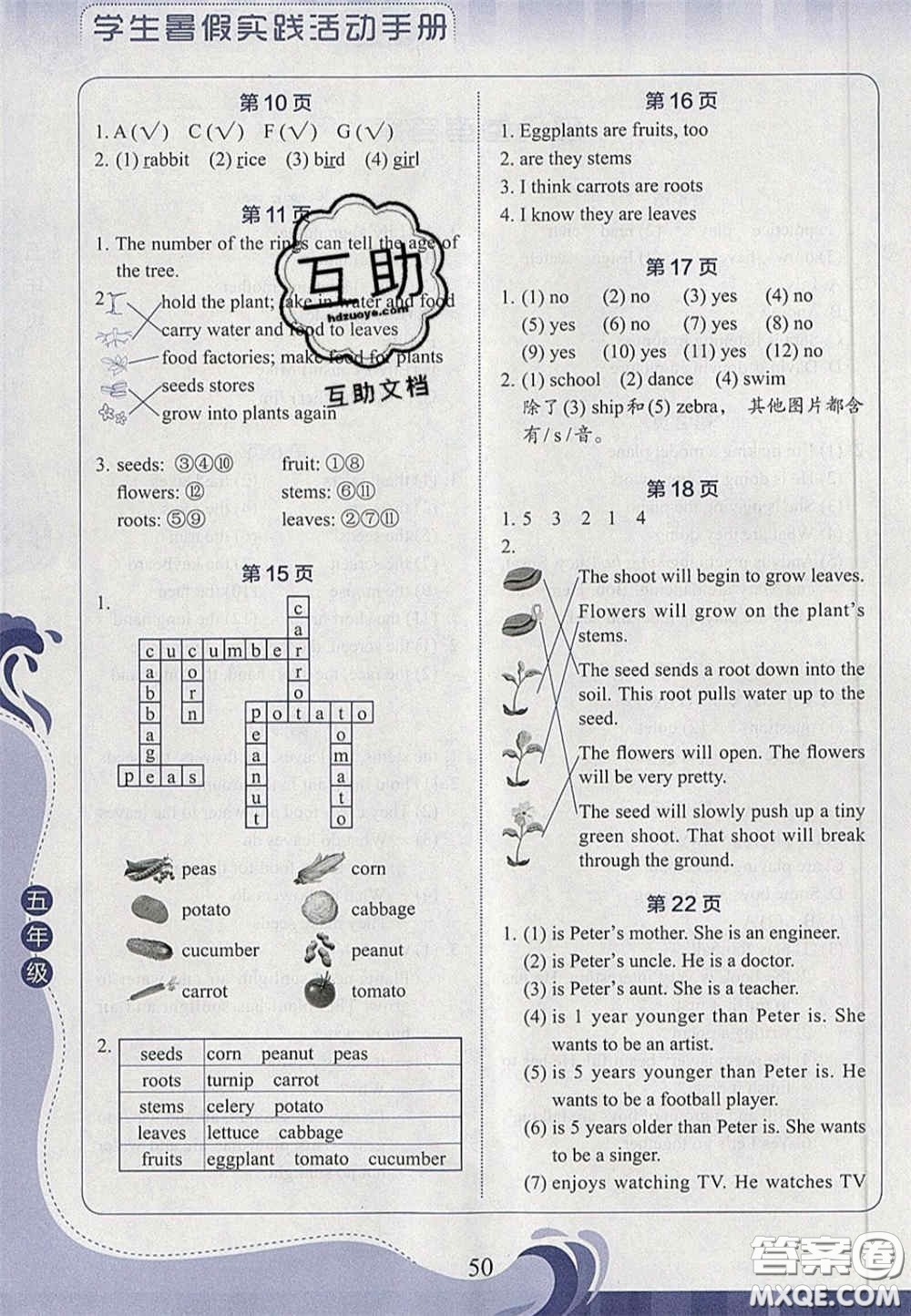 2020學(xué)生暑假實(shí)踐活動(dòng)手冊五年級英語人教版答案