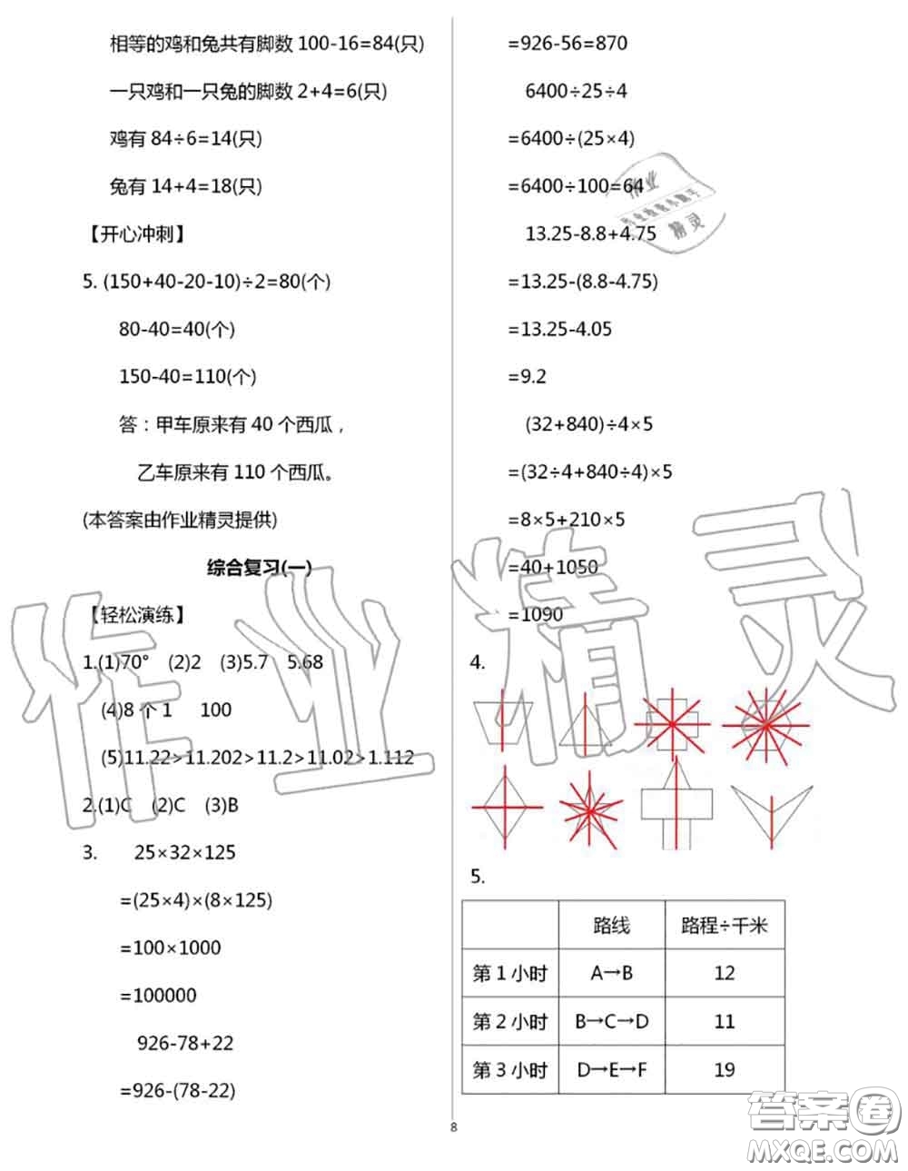 花山文墨出版社2020年智趣夏令營(yíng)四年級(jí)數(shù)學(xué)通用版答案