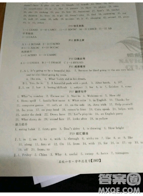 延邊大學(xué)出版社2020年名校一號(hào)學(xué)年總復(fù)習(xí)七年級(jí)英語(yǔ)人教版答案