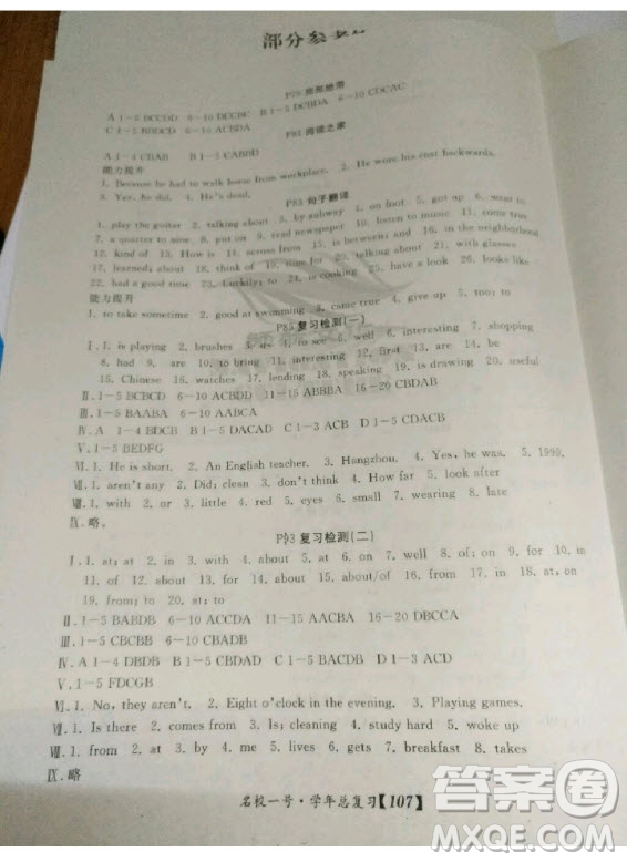 延邊大學(xué)出版社2020年名校一號(hào)學(xué)年總復(fù)習(xí)七年級(jí)英語(yǔ)人教版答案