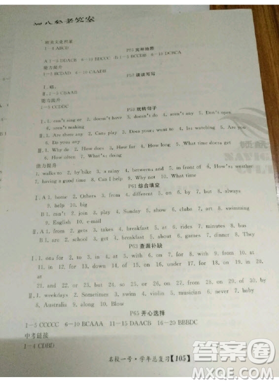 延邊大學(xué)出版社2020年名校一號(hào)學(xué)年總復(fù)習(xí)七年級(jí)英語(yǔ)人教版答案