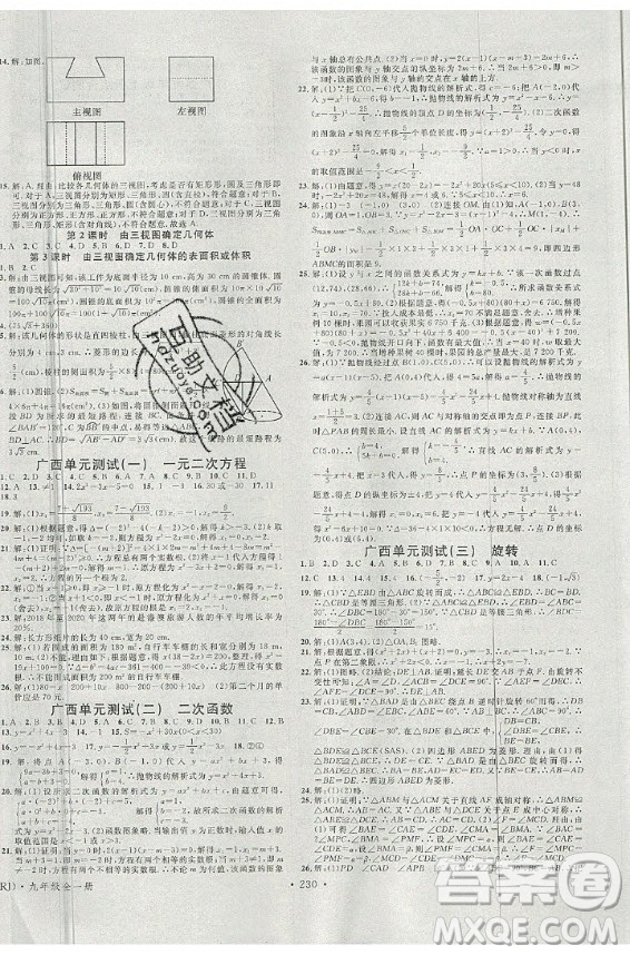 2020秋名校課堂九年級數(shù)學全一冊RJ人教版廣西專版答案